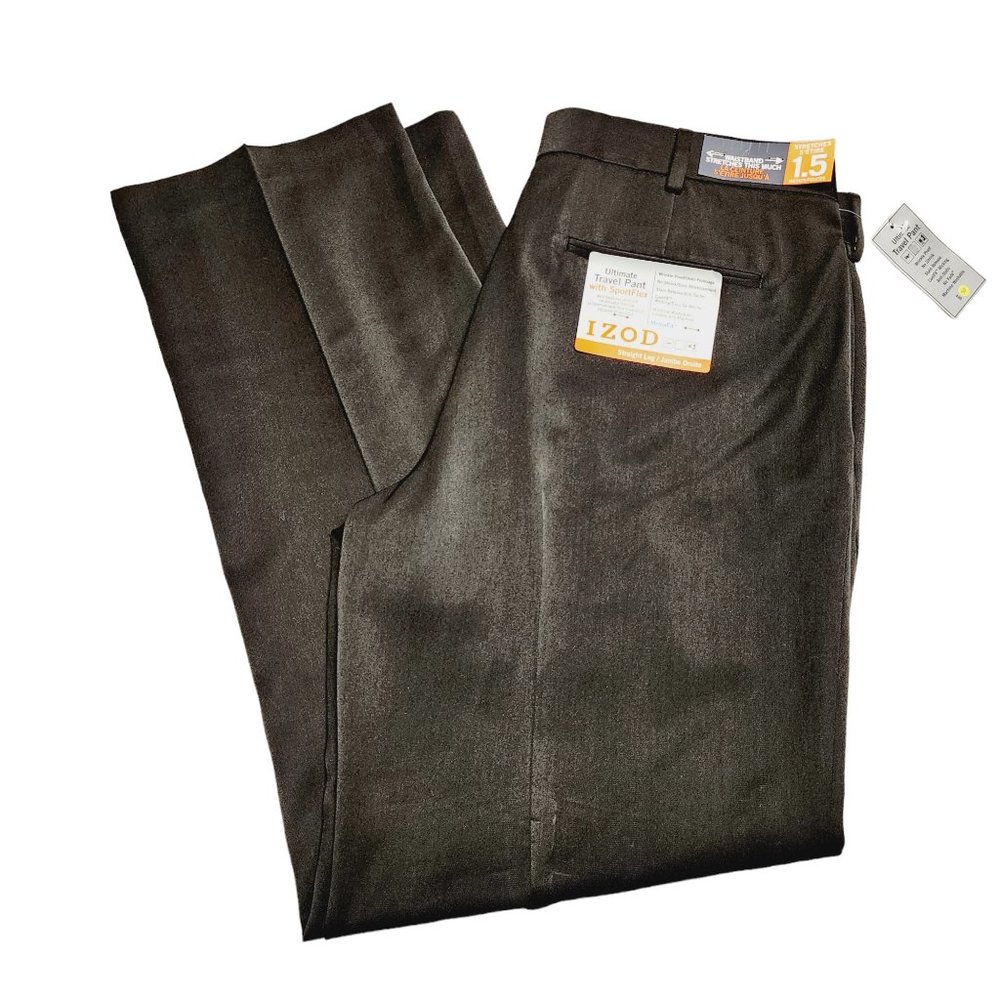 Izod - Mens 36x32 - Black The Ultimate Travel Pants - Flat Front - UPF 50+ - NWT